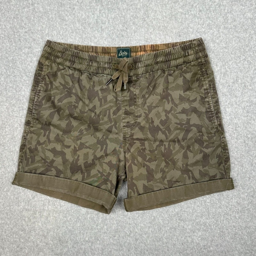 Bixby Nomad Shorts Men 30 Green Camouflage 6" Cotton Baggy Elastic Waist Pockets